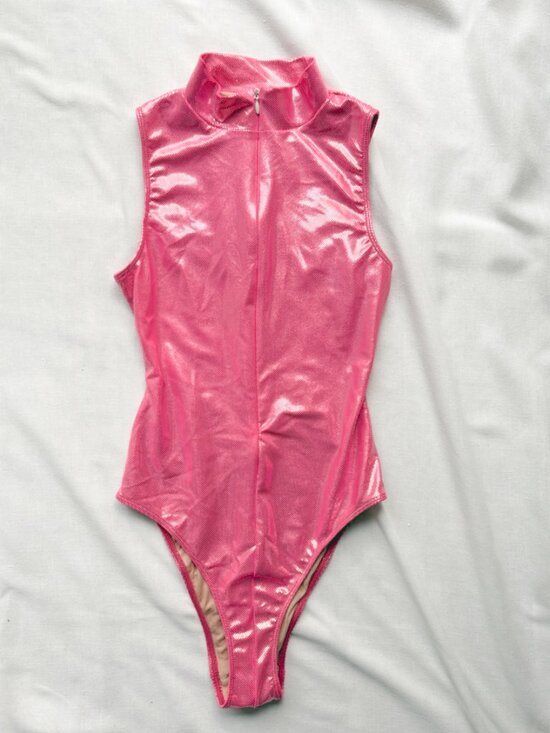 American Apparel Tops - American Apparel Metallic Pink Bodysuit/Swimsuit Sparkly Festival Barbiecore